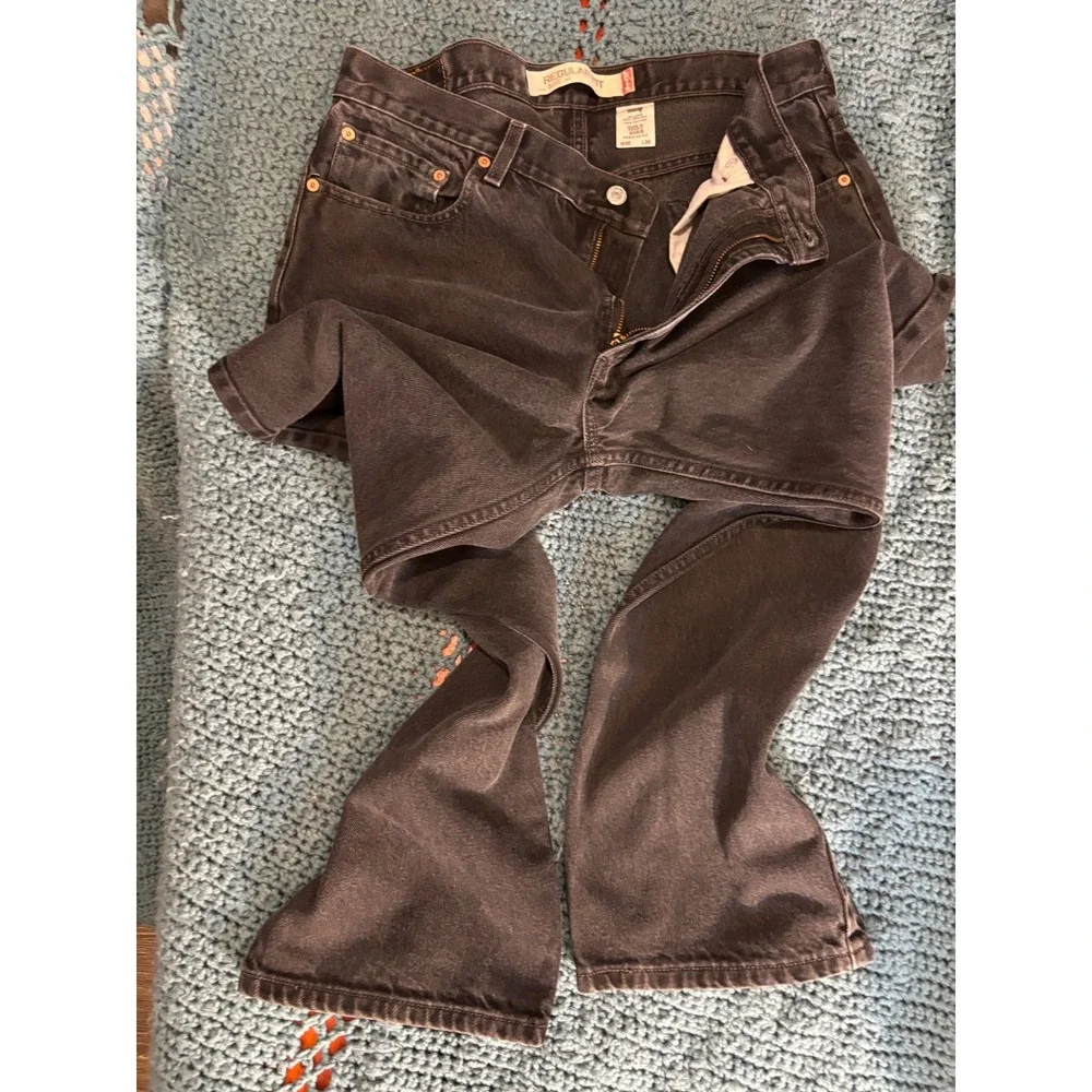 Levis 505 Regular Fit Black Denim Jeans Mens 36x30 Straight Leg Pants